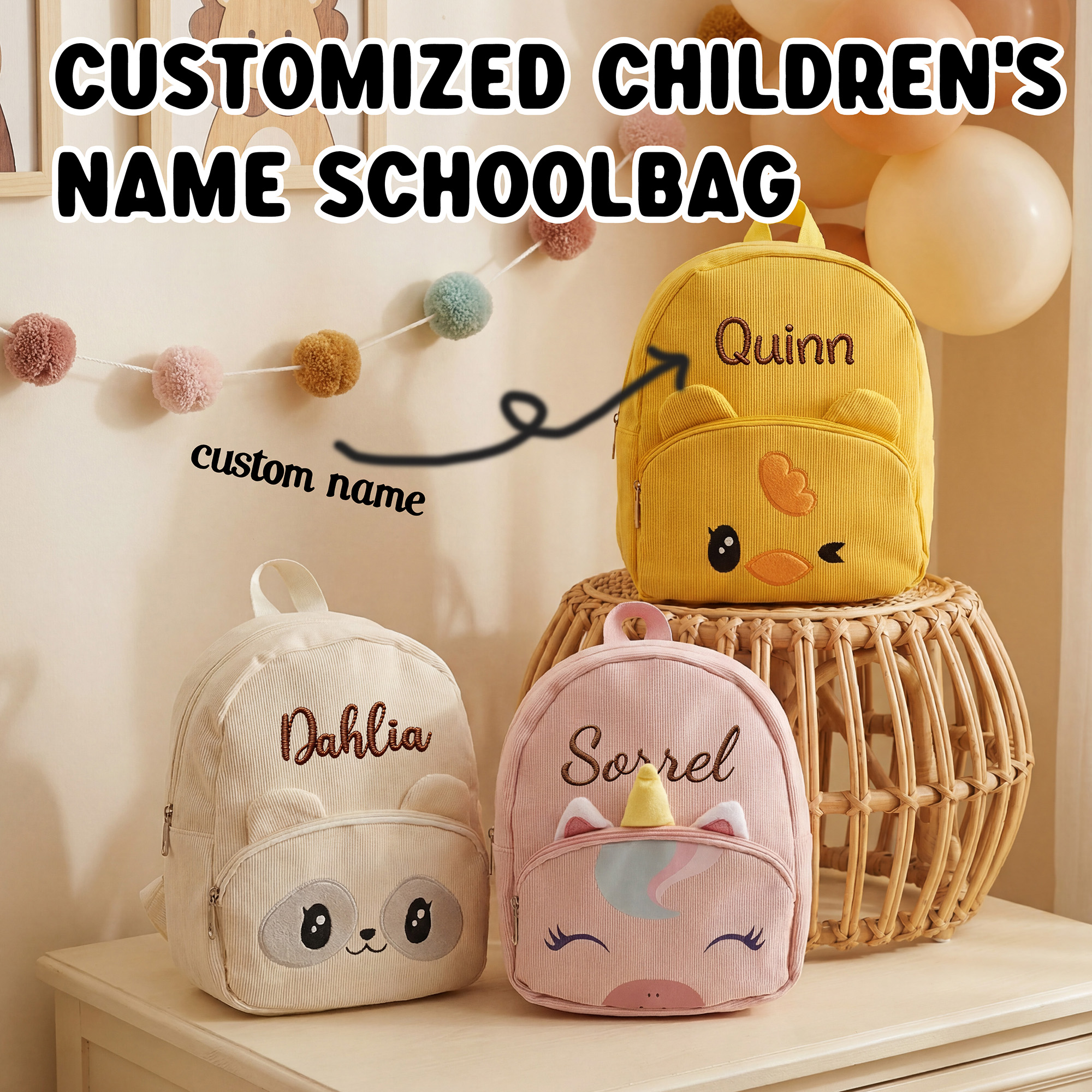 Baby Products Gift - Custom Embroidered Name Kids Backpack Corduroy